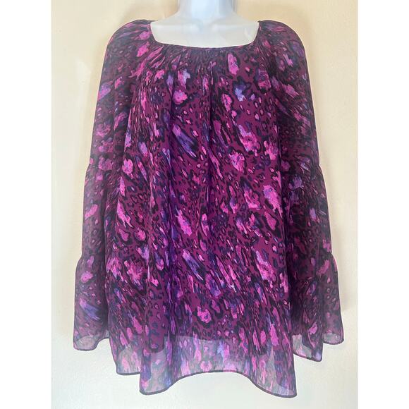 JM collection Woman's Size Medium purple animal print blouse - Picture 1 of 12